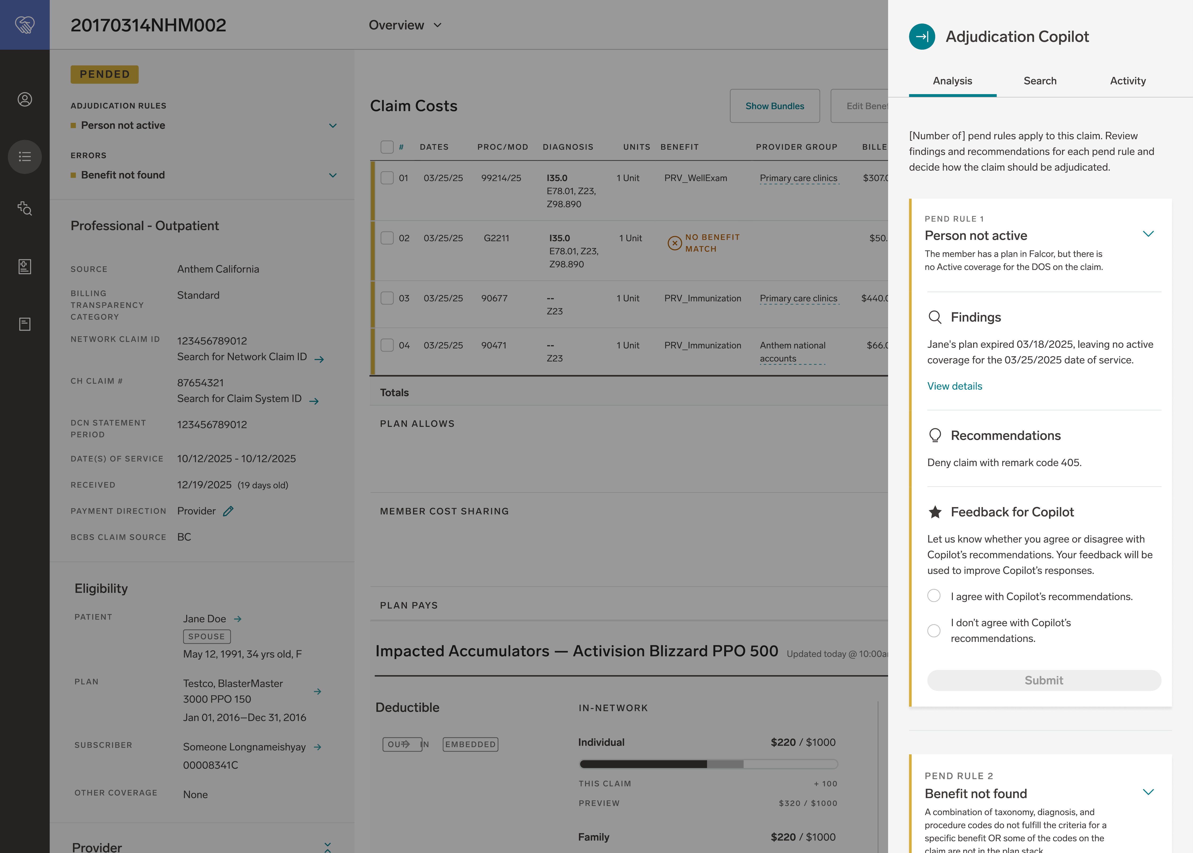 Current design showing pend rule expanded with findings summary and recommendation